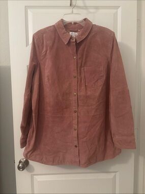 VTG D&Co Dusty Rose Suede Leather Snap Button-Front Shirt Jacket SZ XL lined Y2K